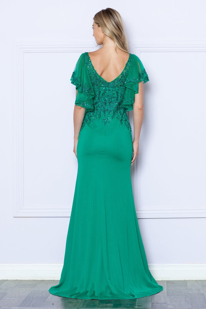 Fitted Embroidered Short Sleeve Gown by Poly USA 9318