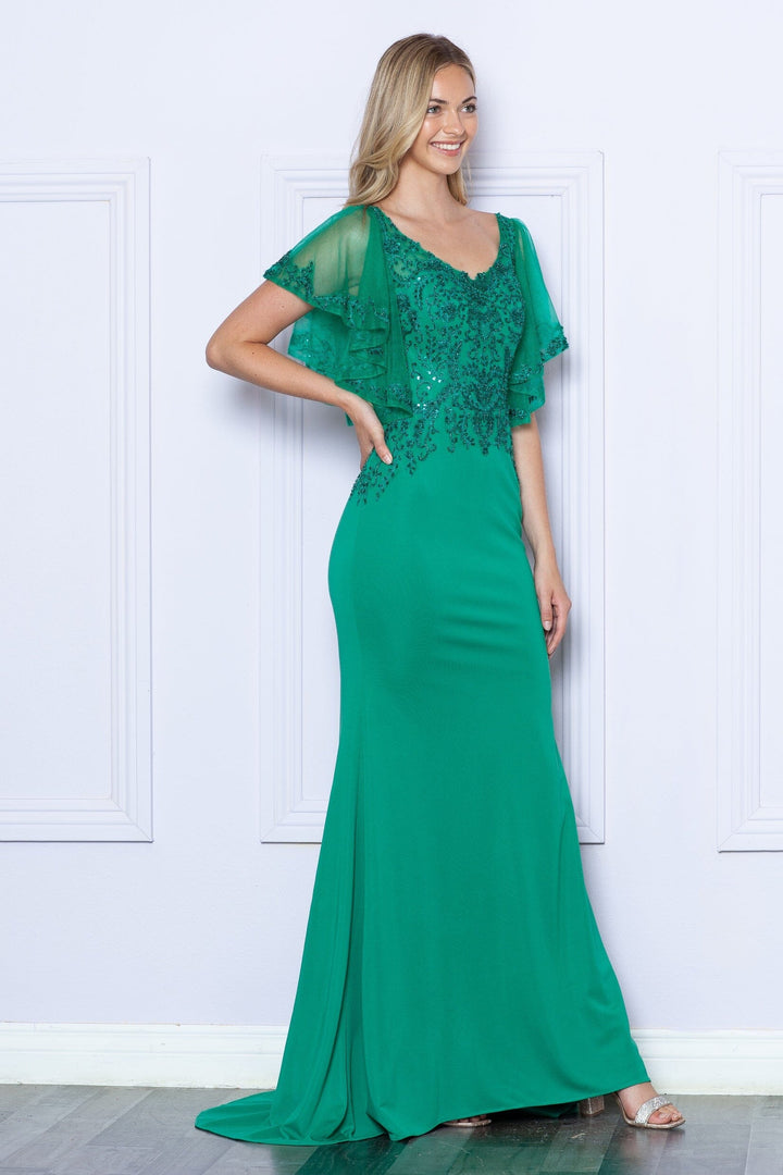 Fitted Embroidered Short Sleeve Gown by Poly USA 9318