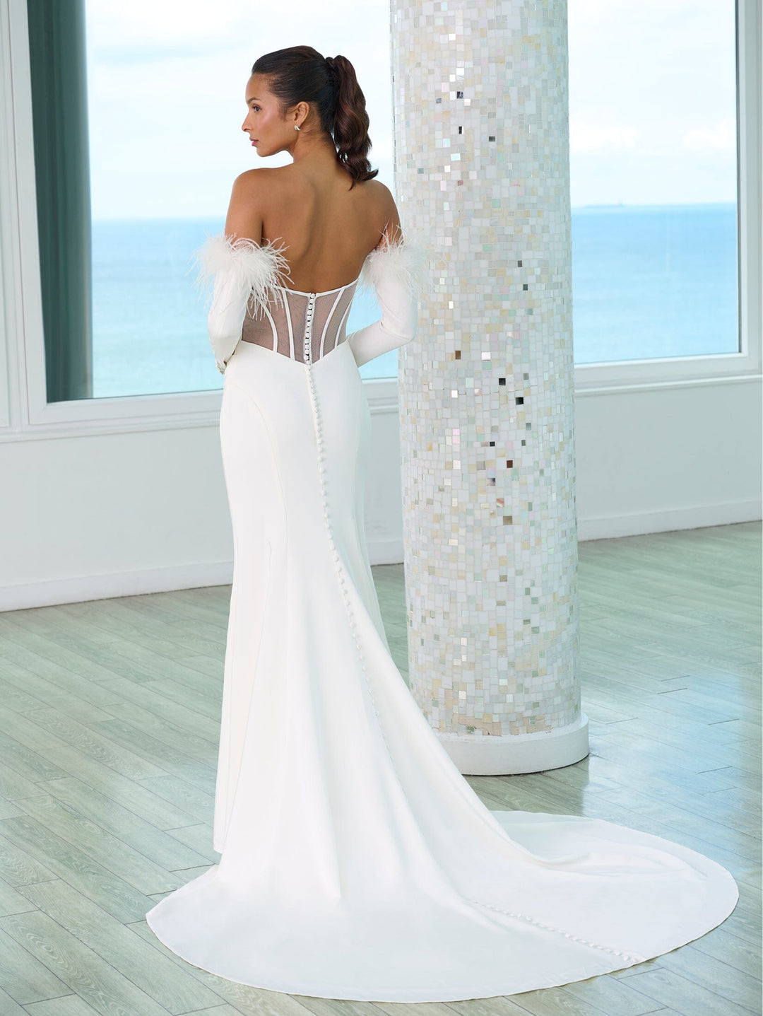 Fitted Feather Sleeve Bridal Gown by Adrianna Papell 31280