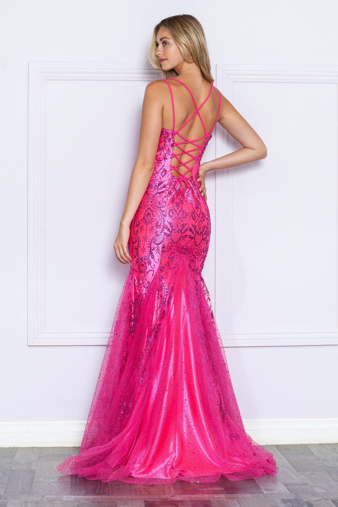 Fitted Glitter Print Sleeveless Gown by Poly USA 9306