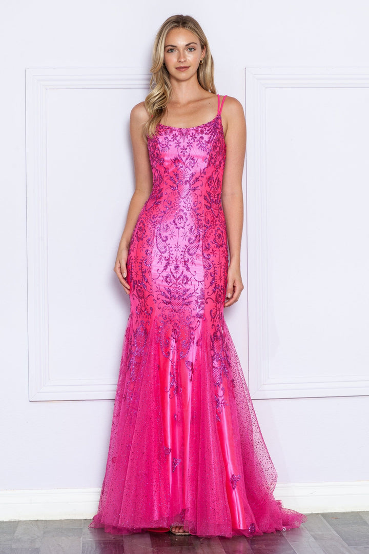 Fitted Glitter Print Sleeveless Gown by Poly USA 9306