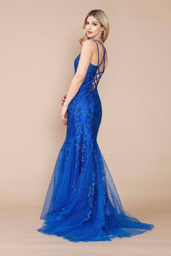 Fitted Glitter Print Sleeveless Gown by Poly USA 9306