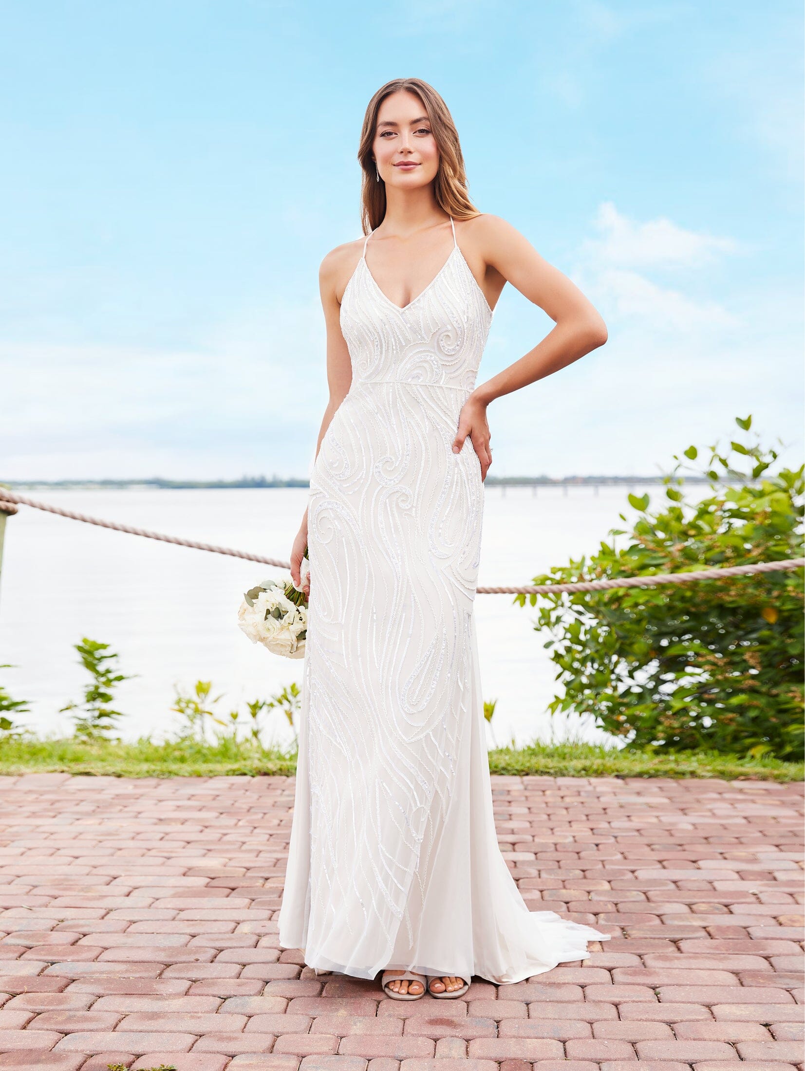 Fitted Halter Bridal Dress by Adrianna Papell 40362 ABC Fashion Fitted Halter Bridal Dress by Adrianna Papell 40362 ABC Fashion