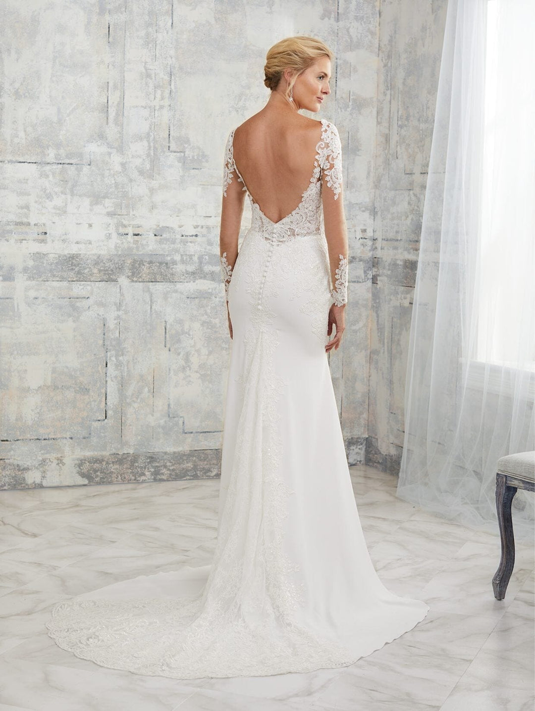 Fitted Long Sleeve Lace Bridal Gown by Adrianna Papell 31134