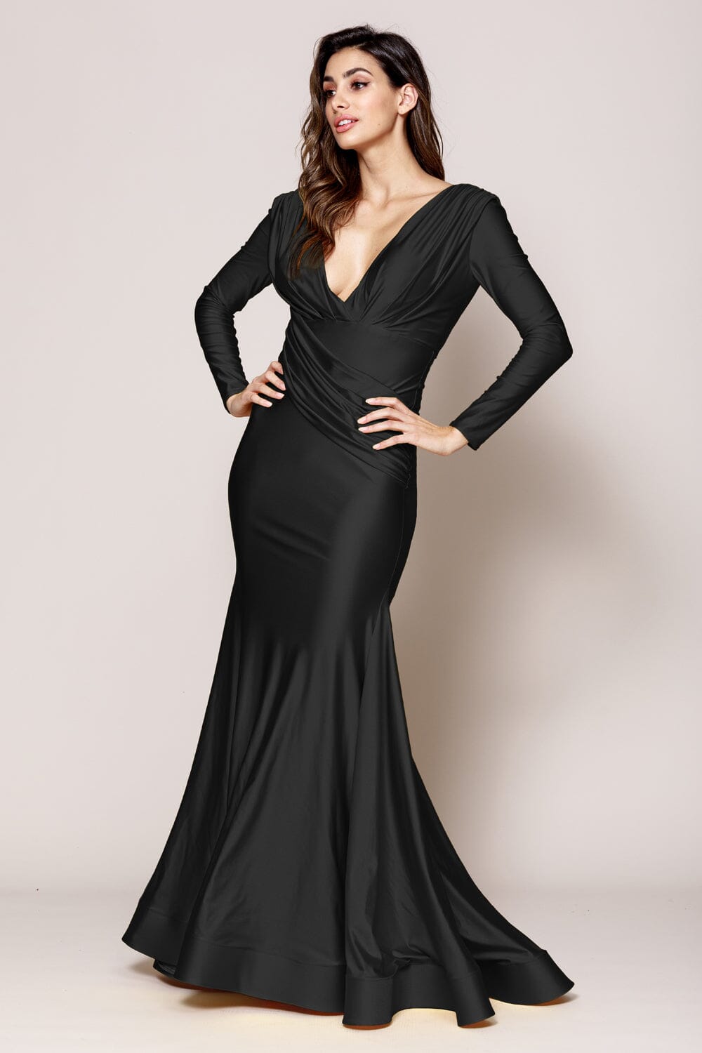 Fitted Long Sleeve Lycra Gown by Amelia Couture 381