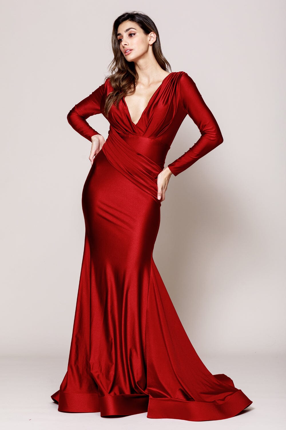 Fitted Long Sleeve Lycra Gown by Amelia Couture 381