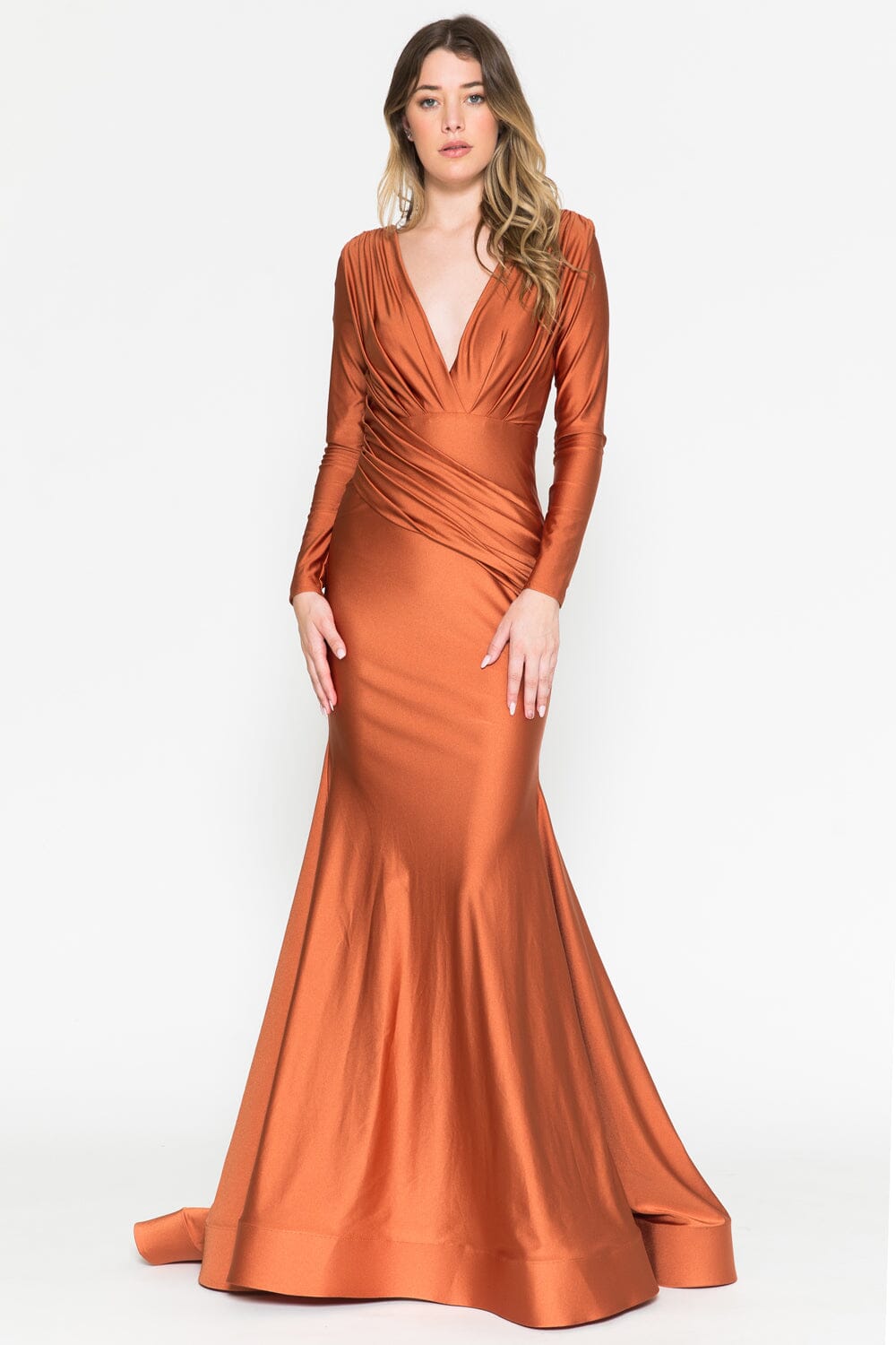 Fitted Long Sleeve Lycra Gown by Amelia Couture 381