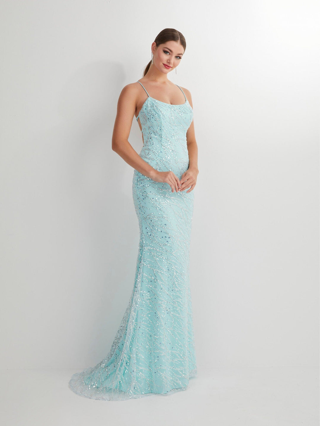 Fitted Sequin Lace-Up Back Gown by Studio 17 12893