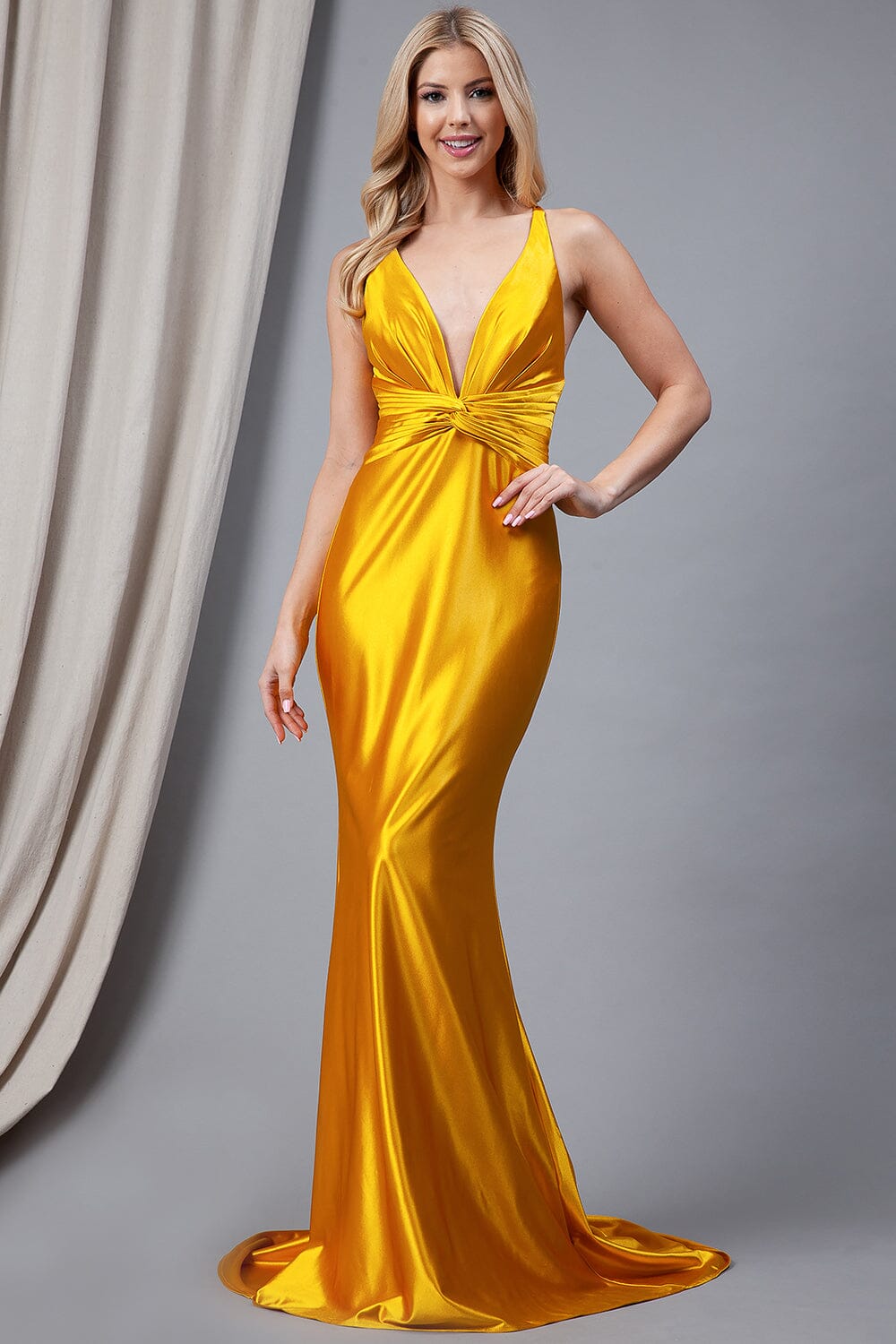 Fitted Sleeveless V-Neck Gown by Amelia Couture 5039