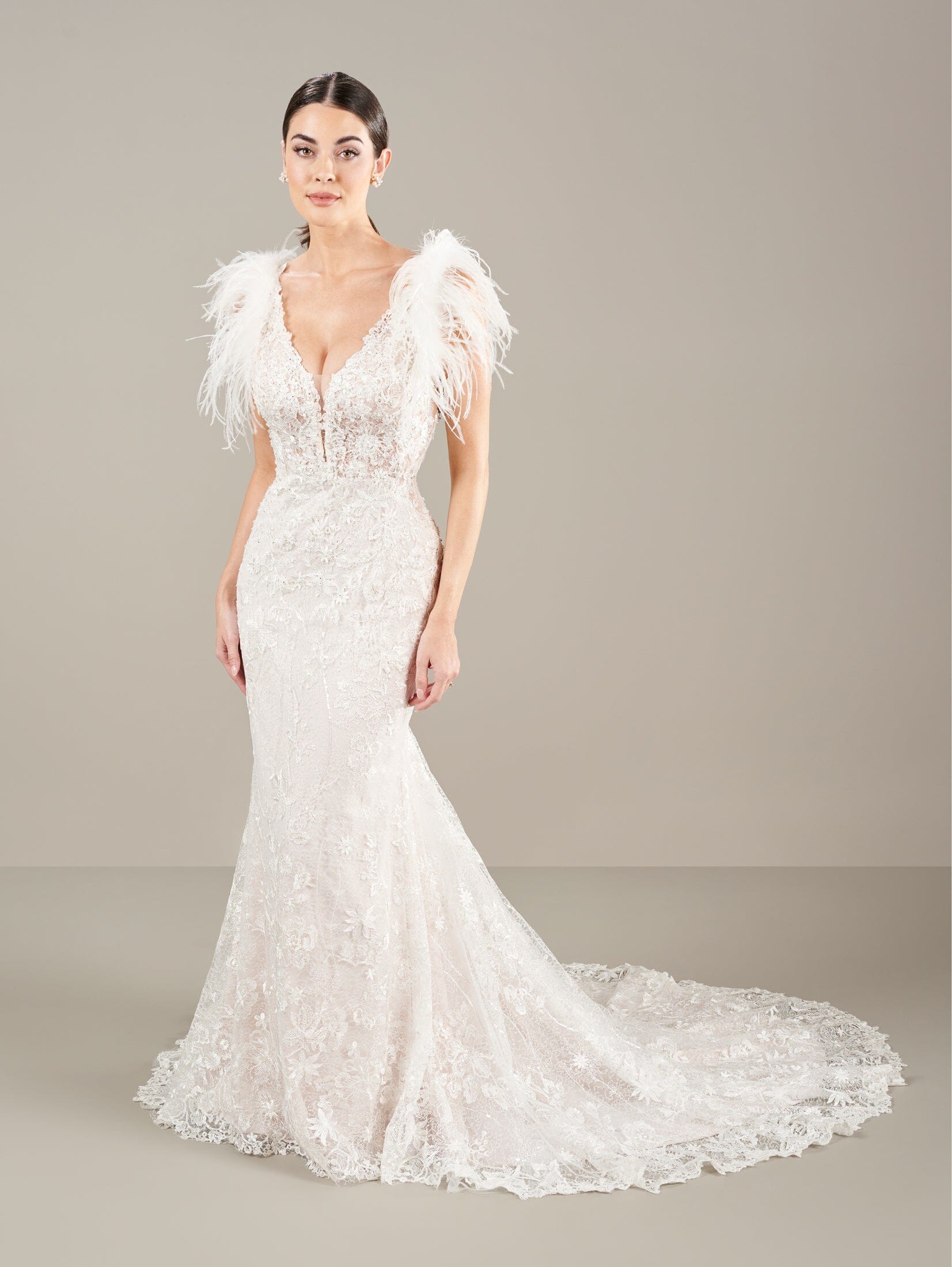 ivory almond wedding dress Abelle: Floral Lace A-Line Wedding Dress with Illusion Neckline and Illusion Back