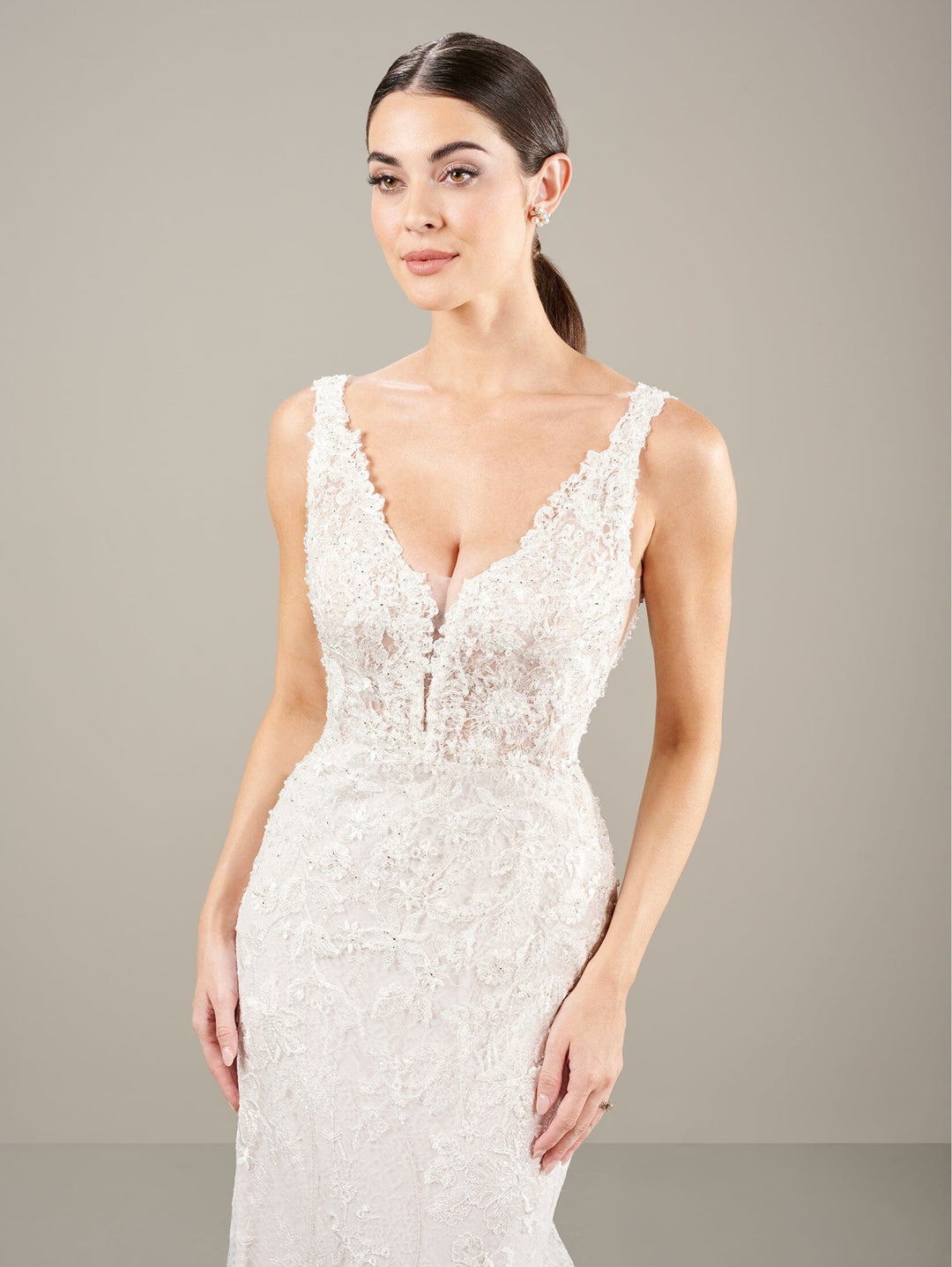 Fitted V-Neck Feather Bridal Gown by Adrianna Papell 31290