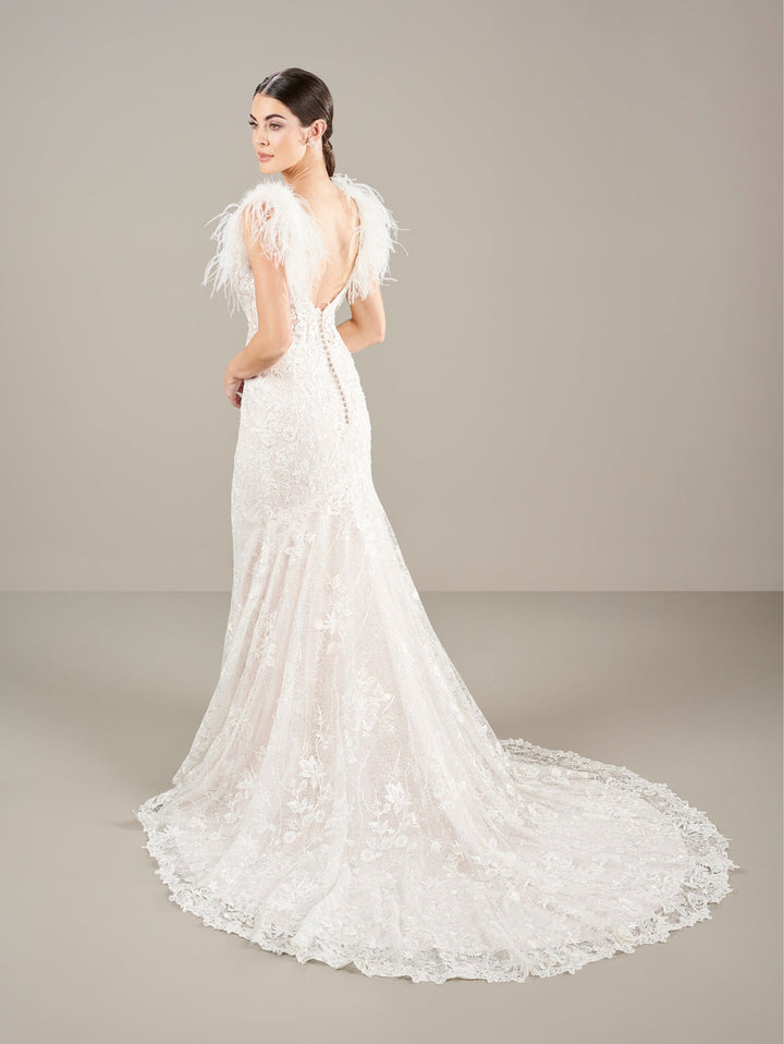 Fitted V-Neck Feather Bridal Gown by Adrianna Papell 31290