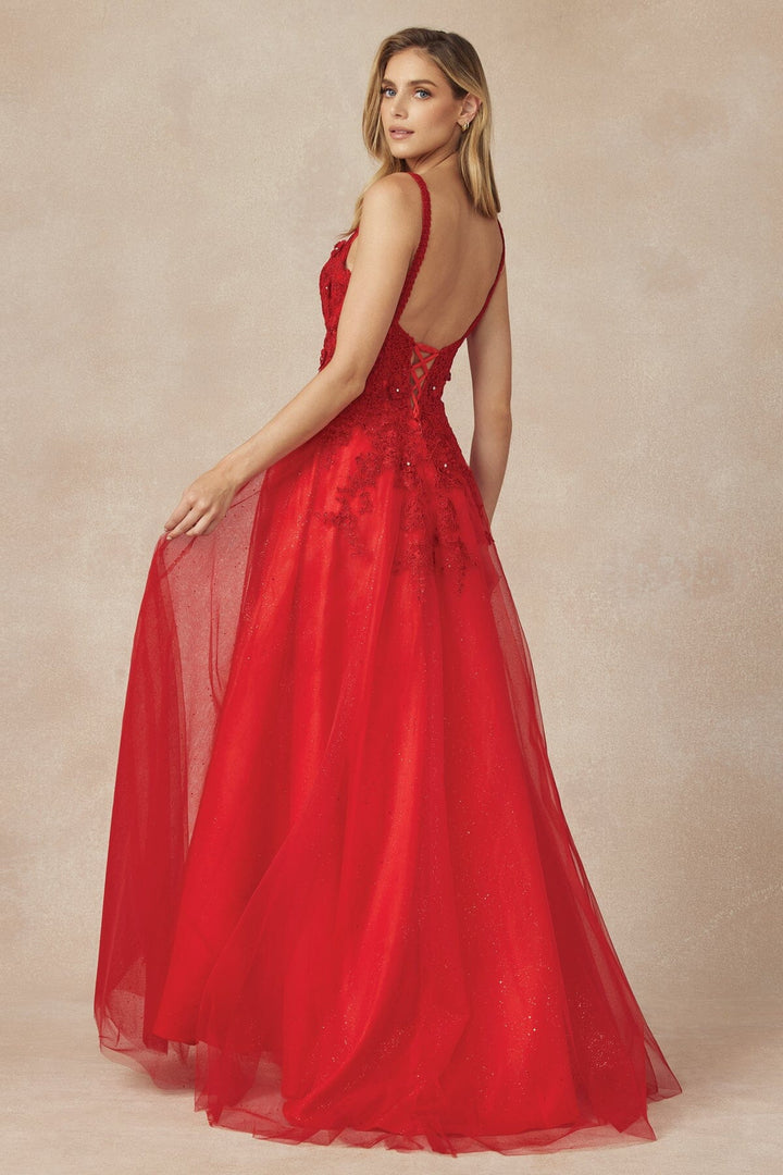 Floral Applique Long A-line Dress by Juliet 283
