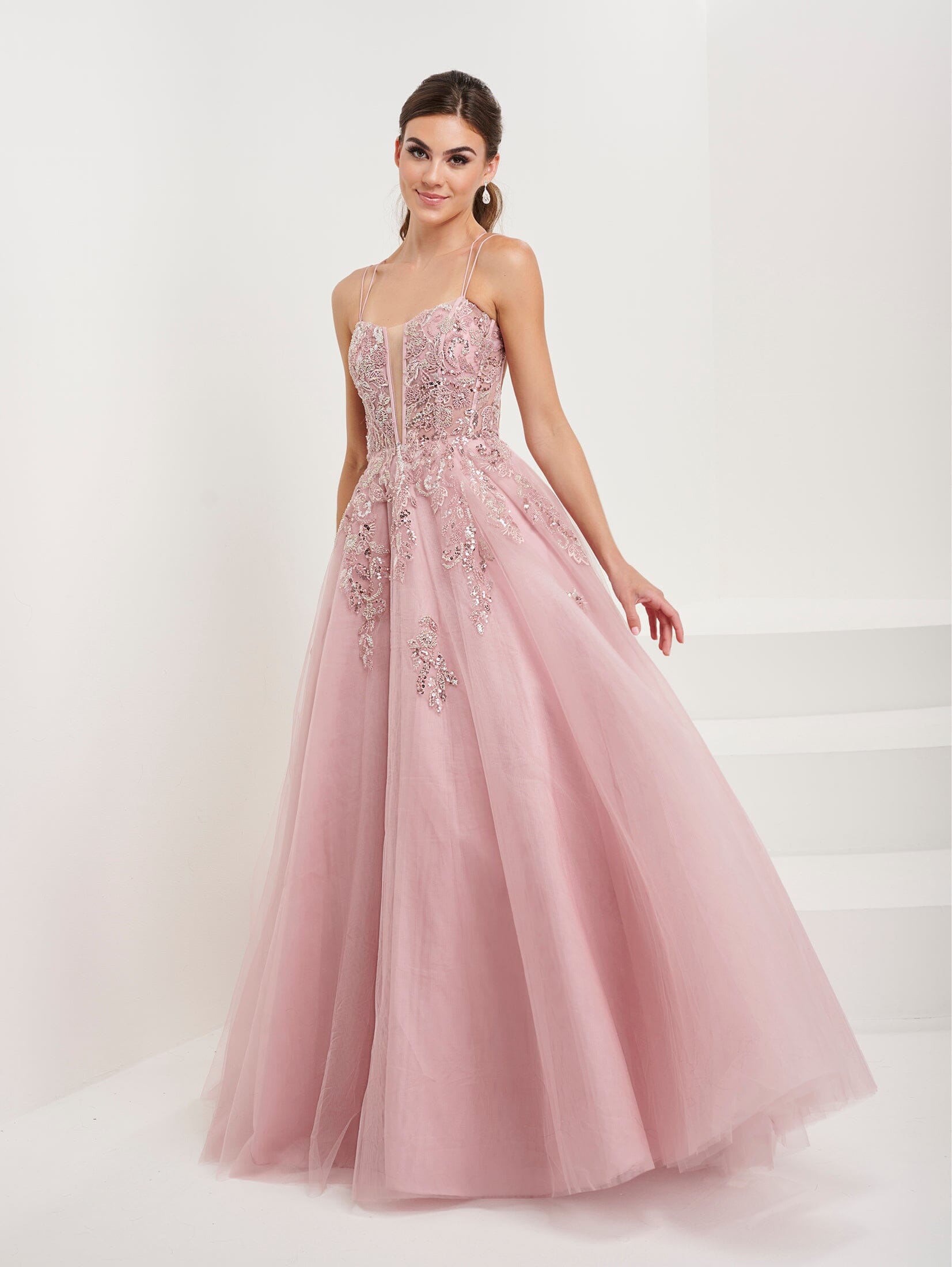 Amoris T717 Floral Chiffon A-Line Gown Corset Back