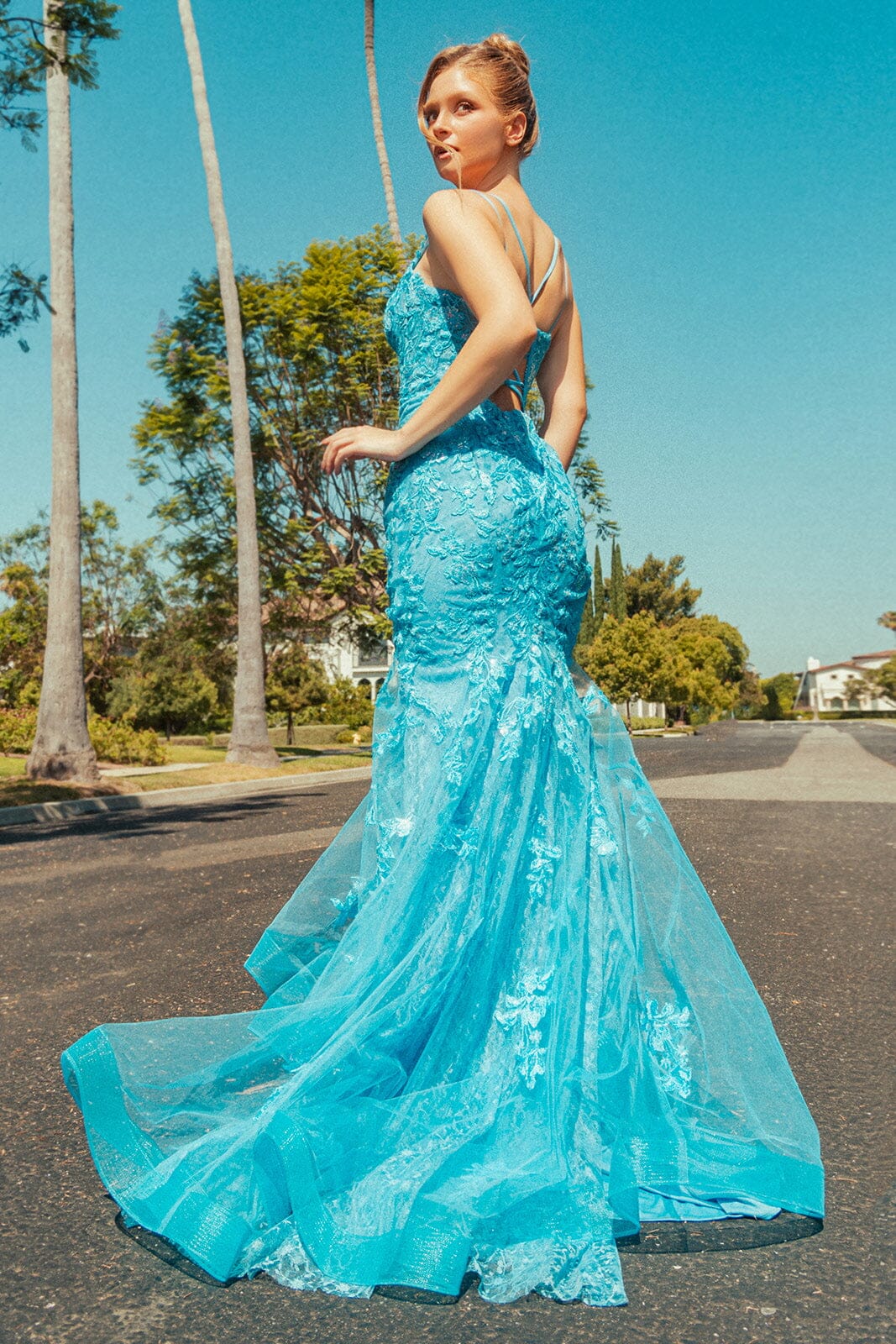 Floral Applique Sleeveless Mermaid Dress by GLS Gloria GL3333