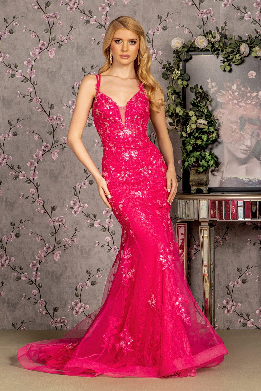 Floral Applique Sleeveless Mermaid Dress by GLS Gloria GL3333