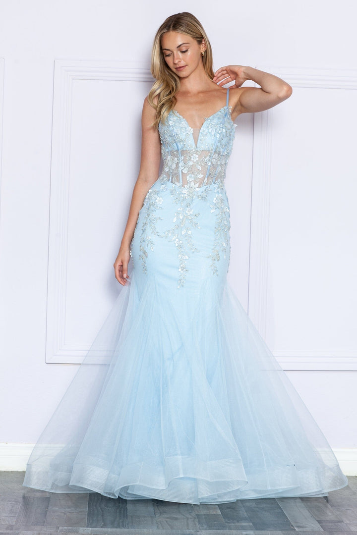 Floral Applique Sleeveless Mermaid Dress by Poly USA 9374