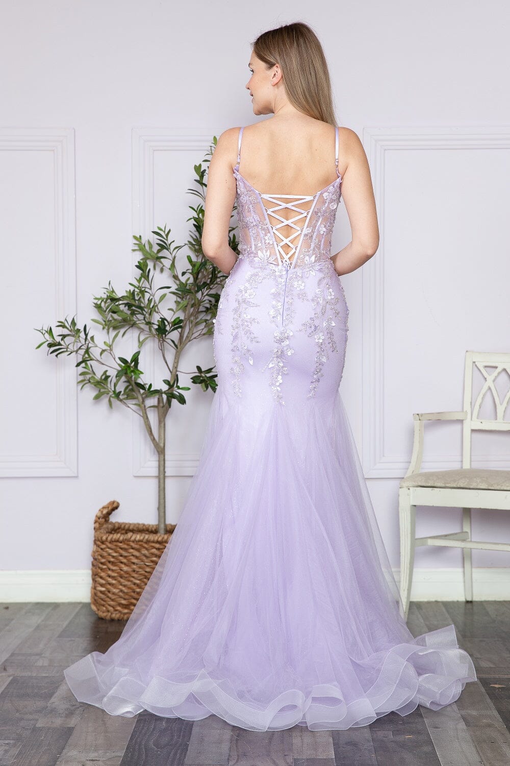 Floral Applique Sleeveless Mermaid Dress by Poly USA 9374