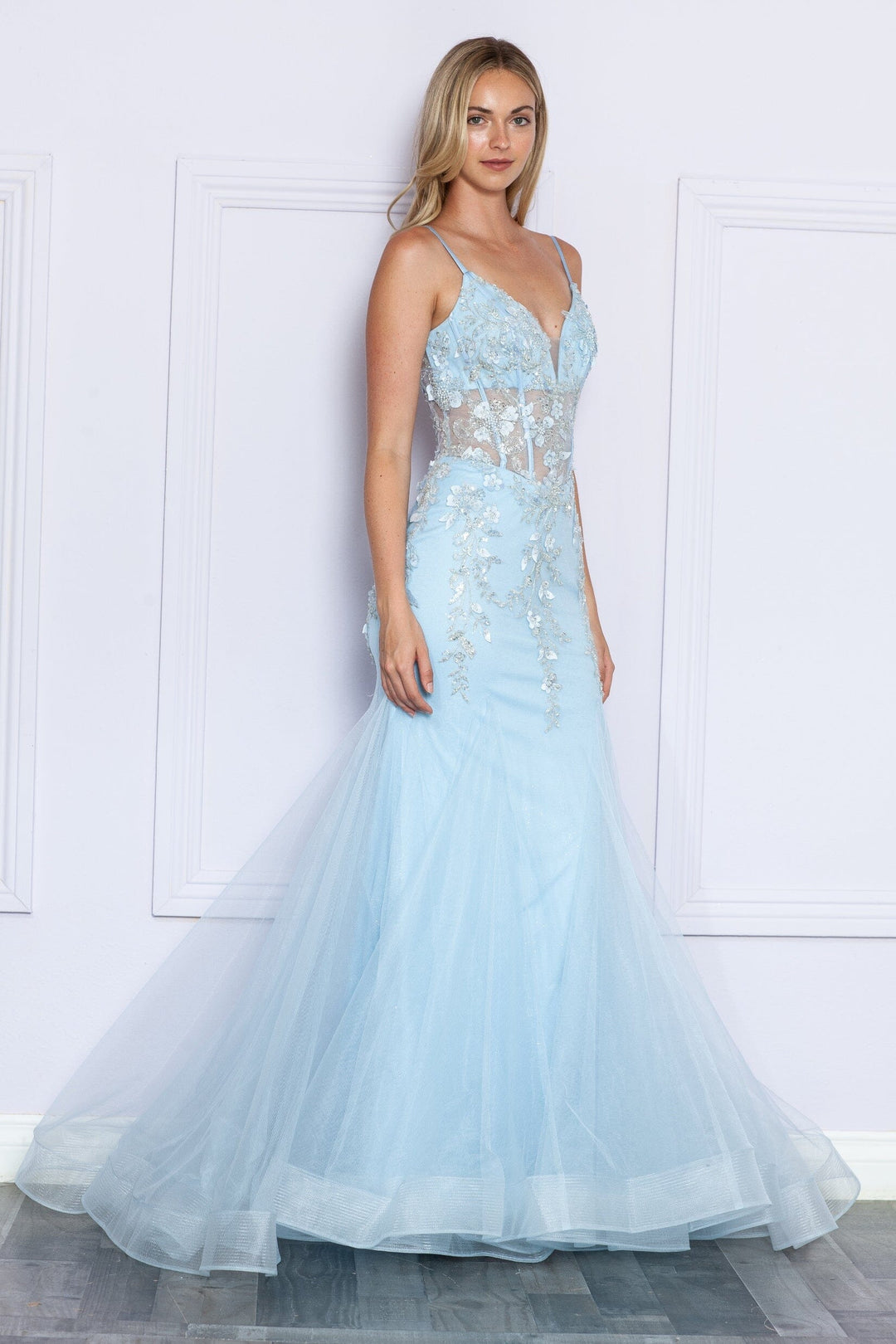 Floral Applique Sleeveless Mermaid Dress by Poly USA 9374