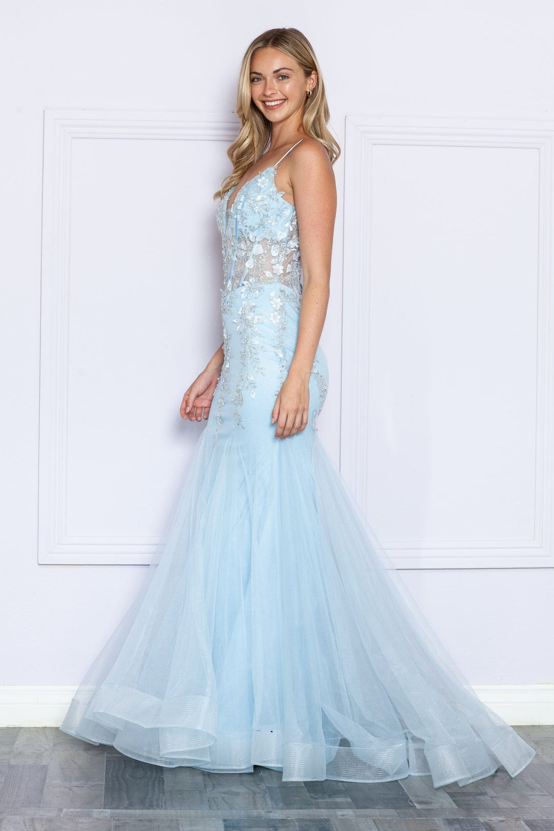 Floral Applique Sleeveless Mermaid Dress by Poly USA 9374