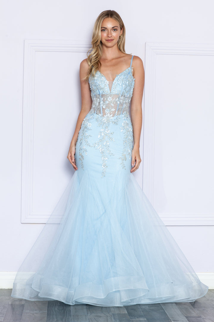 Floral Applique Sleeveless Mermaid Dress by Poly USA 9374