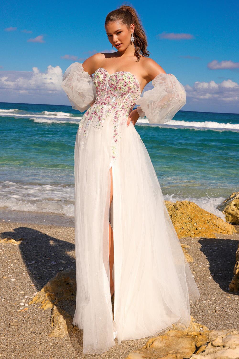 chinese dress ladies Off-The-Shoulder A-Line Dress with Floral Embroidery – Gattinolli by Marwan main image 0