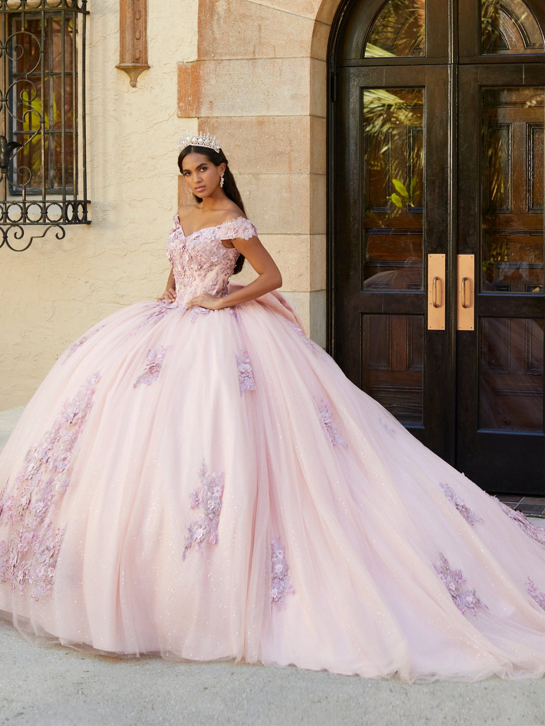 Floral Off Shoulder Quinceanera Dress by House of Wu 26061