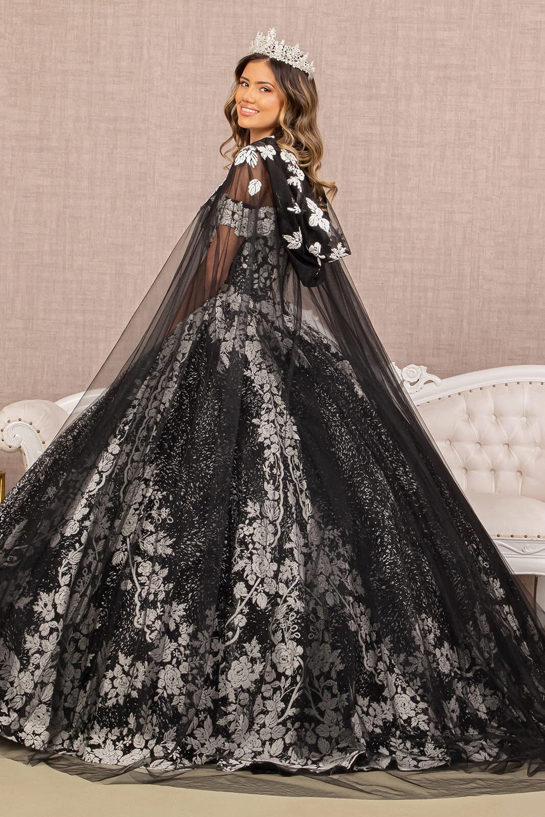 Floral Print Cloak Ball Gown by Elizabeth K GL3168