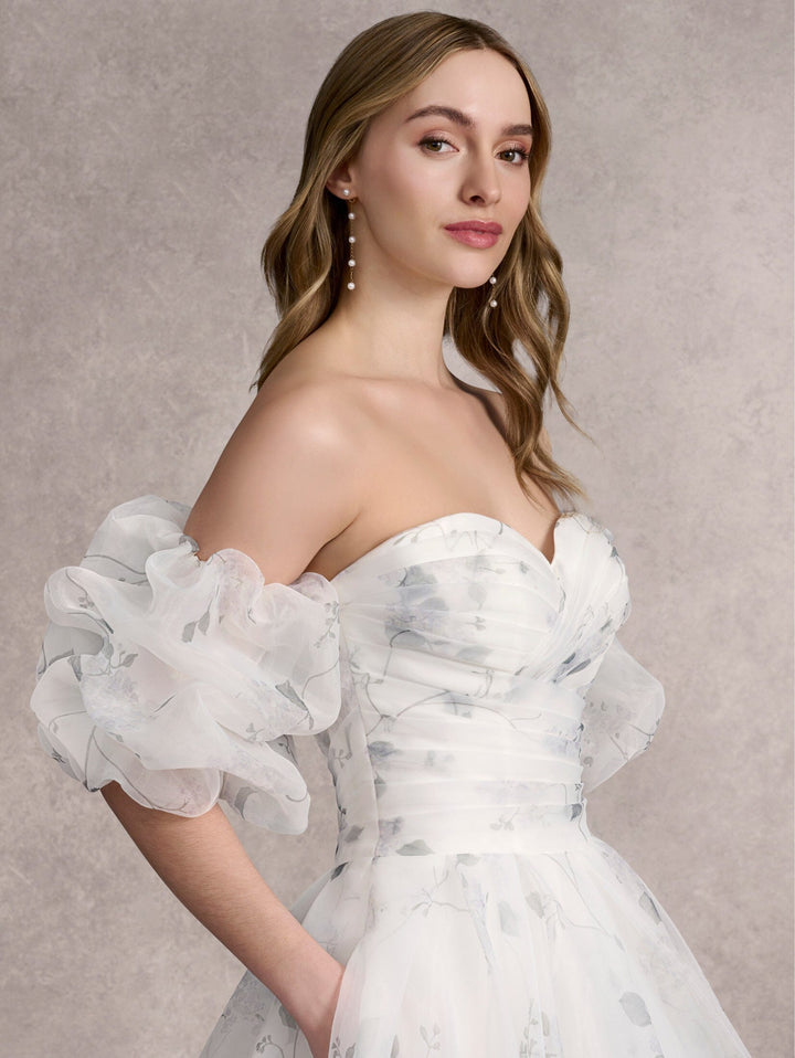Floral Print Puff Sleeve Bridal Gown by Adrianna Papell 31255P
