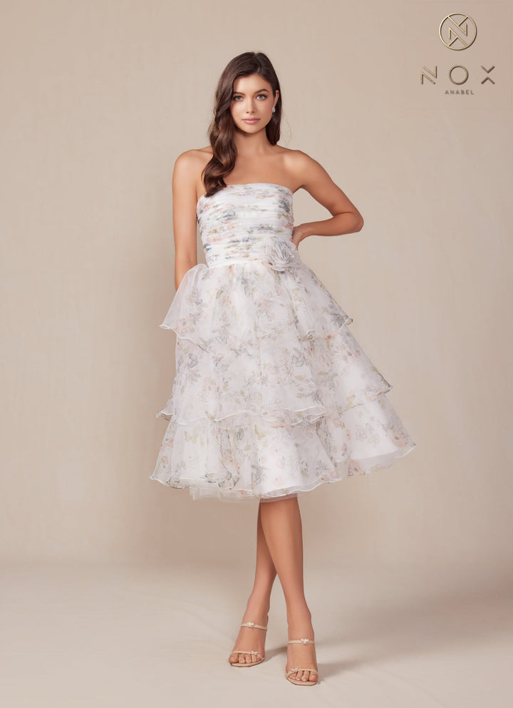 Floral Print Short Strapless Dress by Nox Anabel Q842