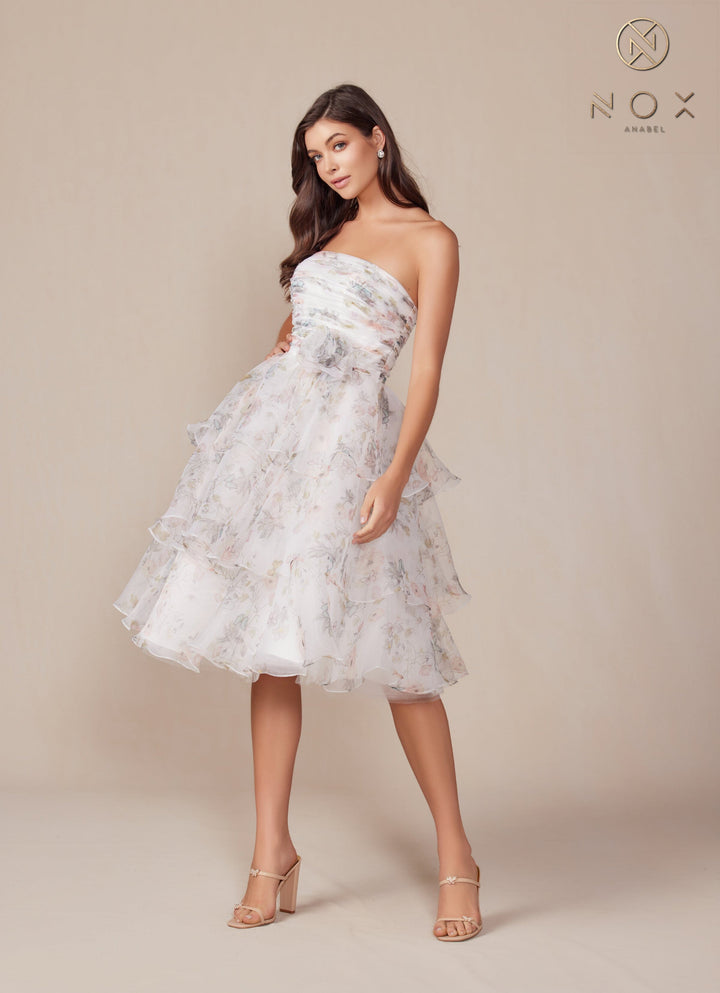 Floral Print Short Strapless Dress by Nox Anabel Q842