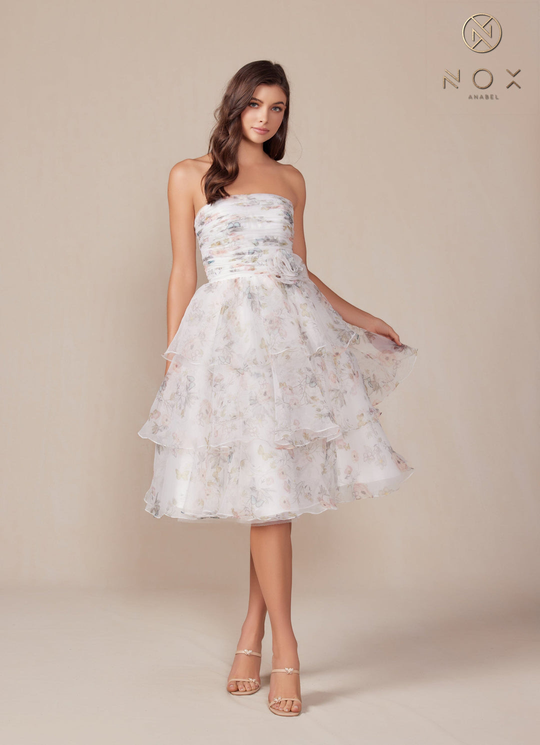 Floral Print Short Strapless Dress by Nox Anabel Q842