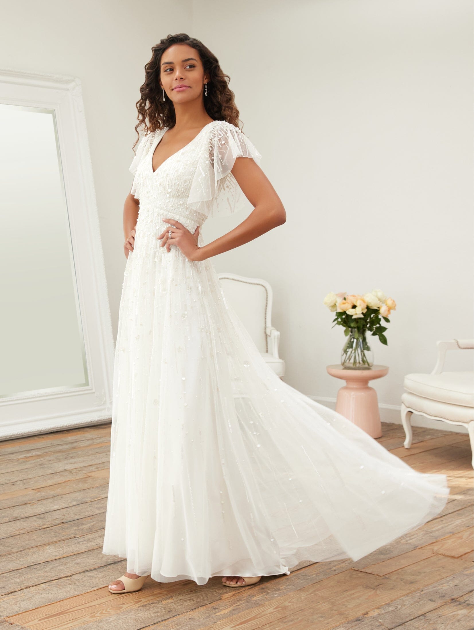 Flutter Sleeve Wedding Dress by Adrianna Papell 40385 Flutter Sleeve Wedding Dress by Adrianna Papell 40385