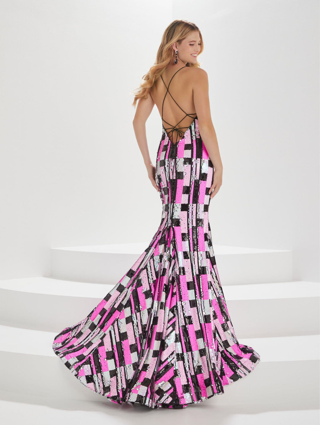 Geometric Sequin Print Mermaid Dress by Tiffany Designs 16001