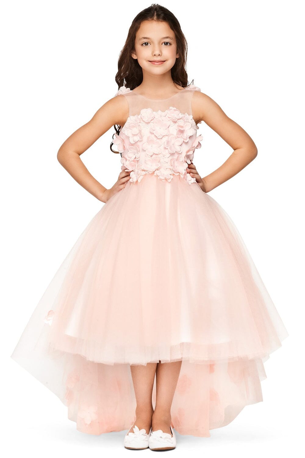 Girls 3D Applique High Low Dress by Cinderella Couture 5077