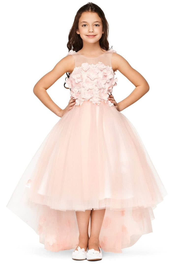 Girls 3D Applique High Low Dress by Cinderella Couture 5077