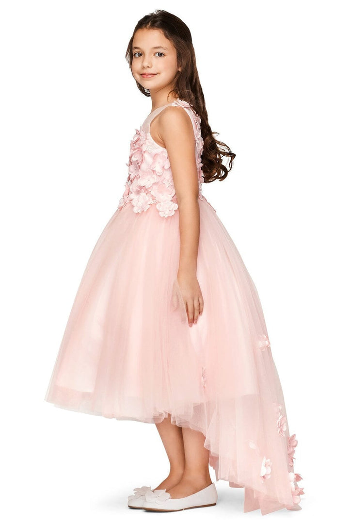 Girls 3D Applique High Low Dress by Cinderella Couture 5077