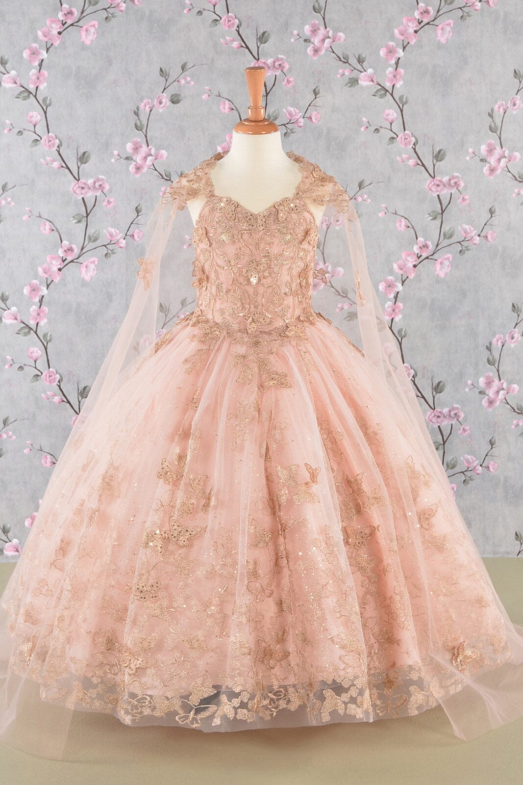 Girls 3D Butterfly Sleeveless Cape Gown by Elizabeth K GK114