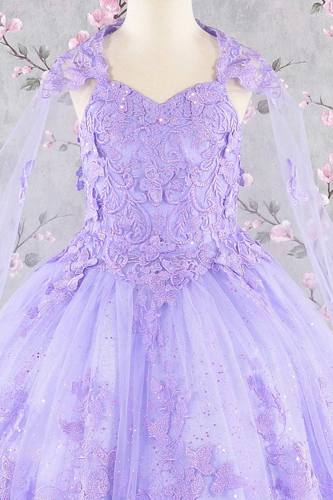 Girls 3D Butterfly Sleeveless Cape Gown by Elizabeth K GK114
