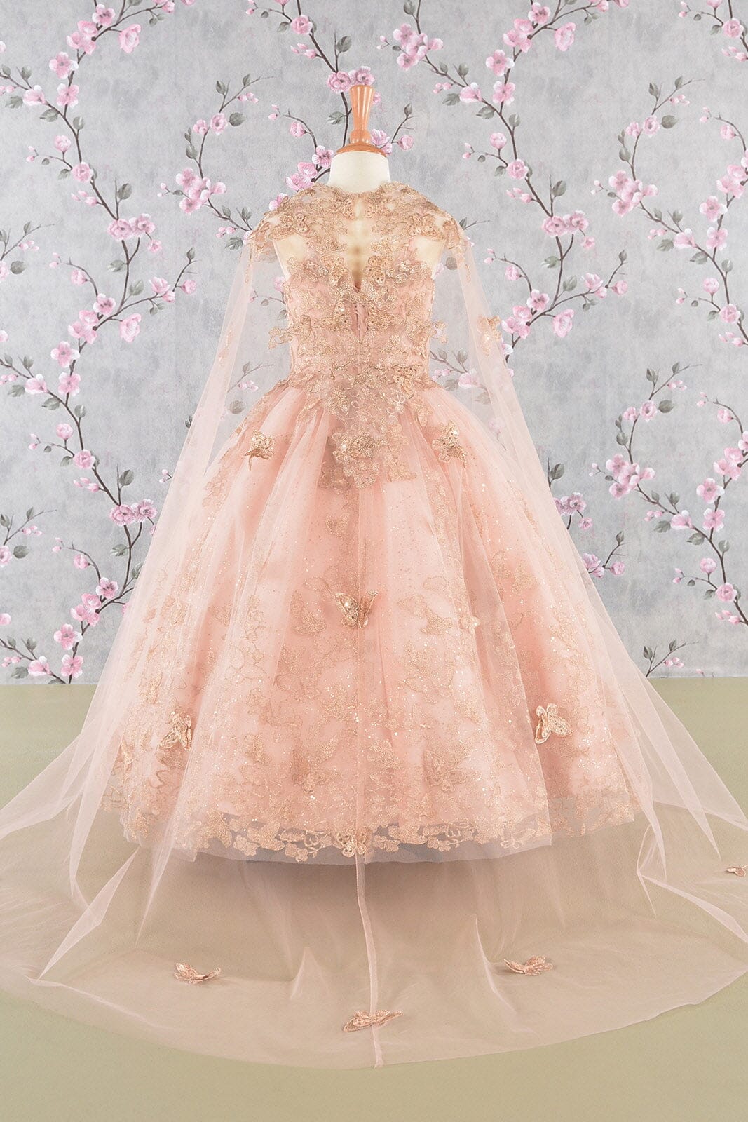 Girls 3D Butterfly Sleeveless Cape Gown by Elizabeth K GK114