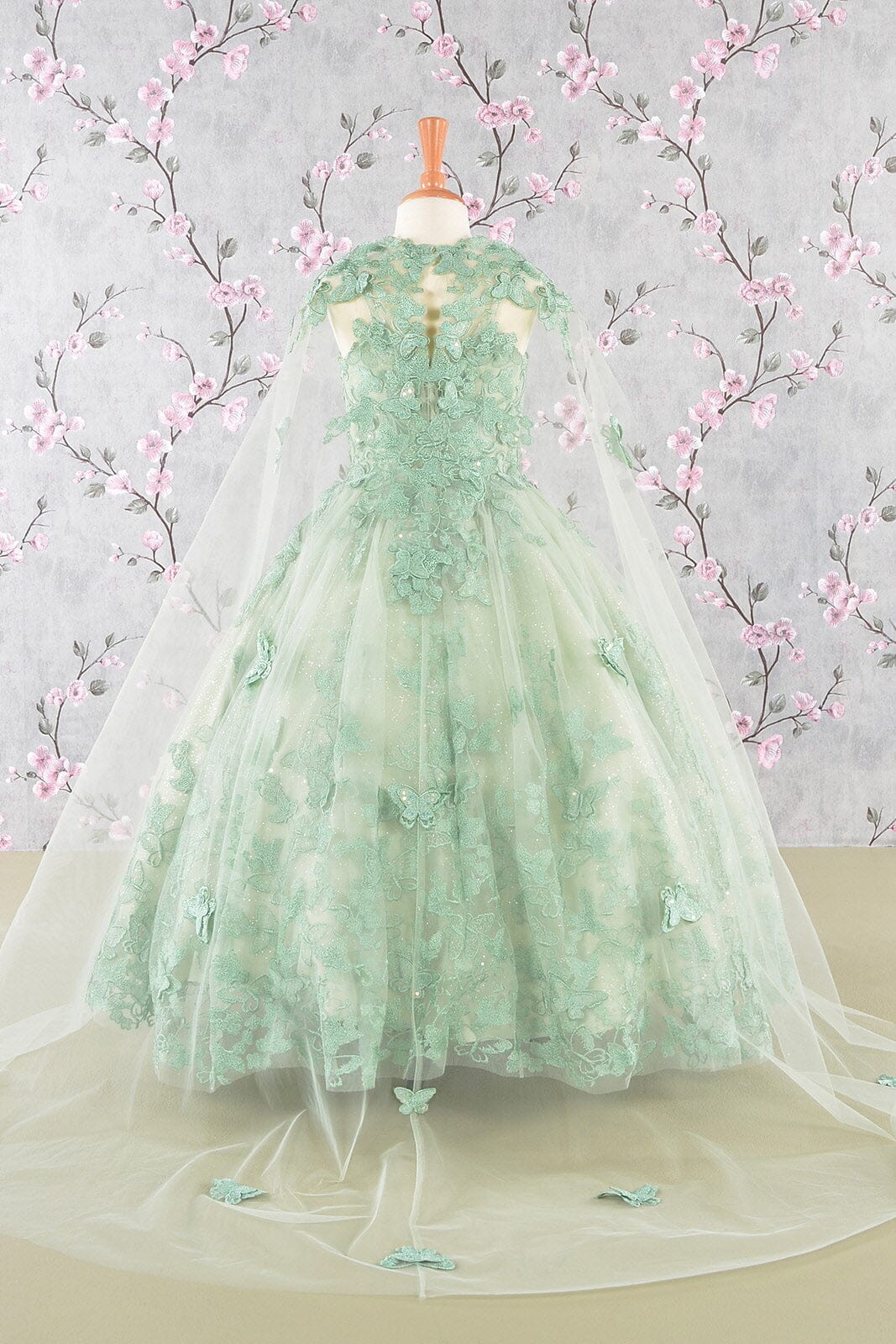 Girls 3D Butterfly Sleeveless Cape Gown by Elizabeth K GK114