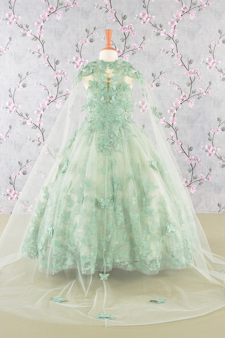 Girls 3D Butterfly Sleeveless Cape Gown by Elizabeth K GK114