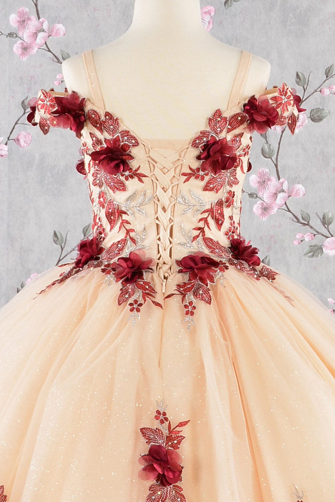 Girls 3D Floral Cold Shoulder Gown by Elizabeth K GK115