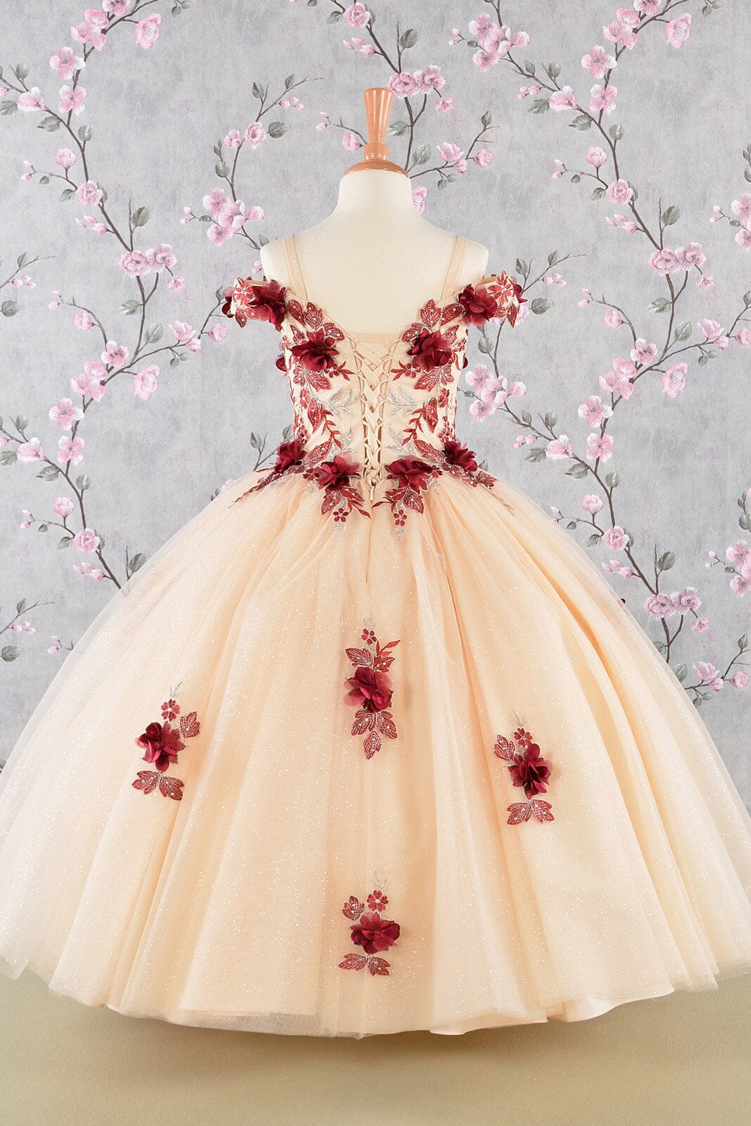 Girls 3D Floral Cold Shoulder Gown by Elizabeth K GK115