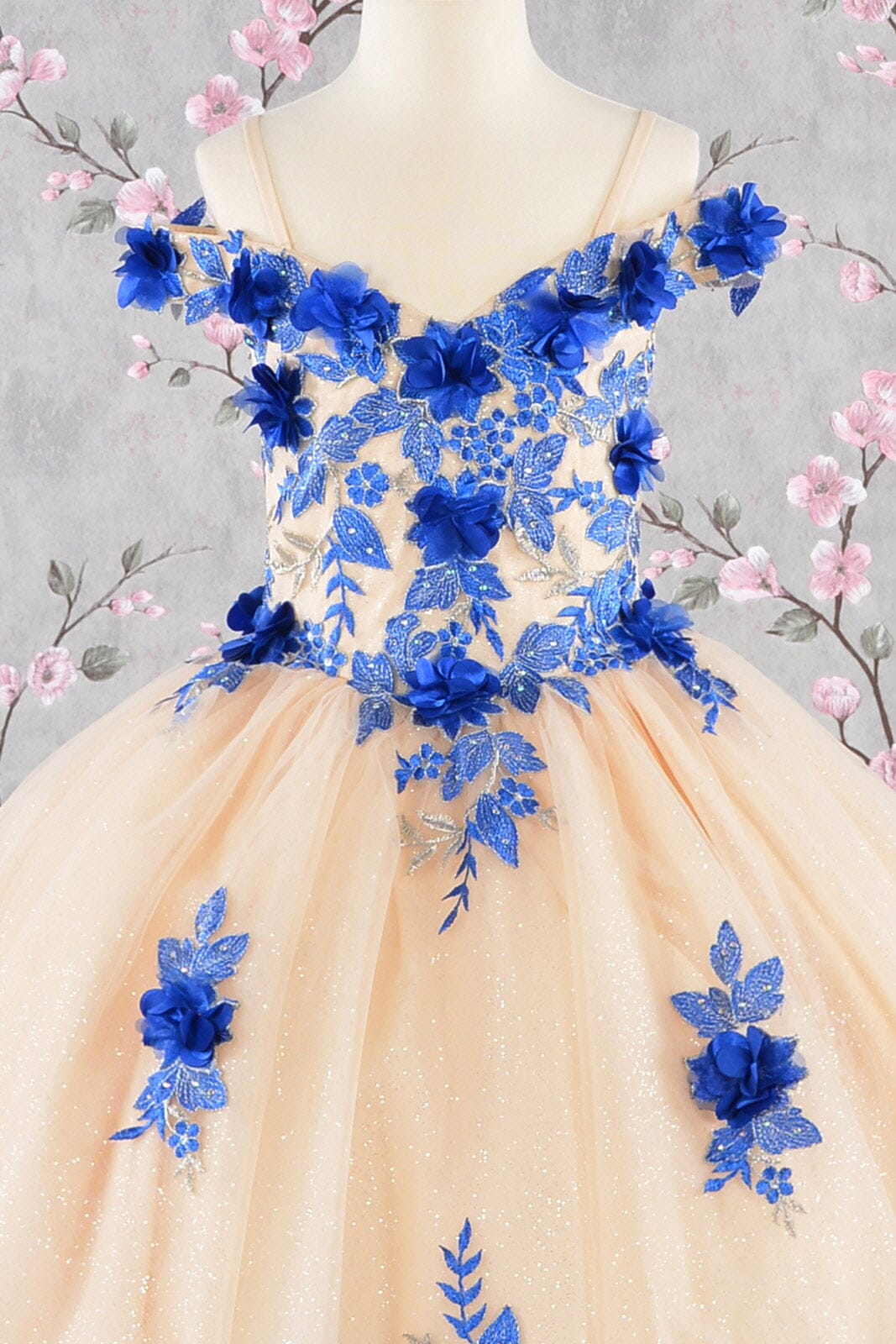 Girls 3D Floral Cold Shoulder Gown by Elizabeth K GK115