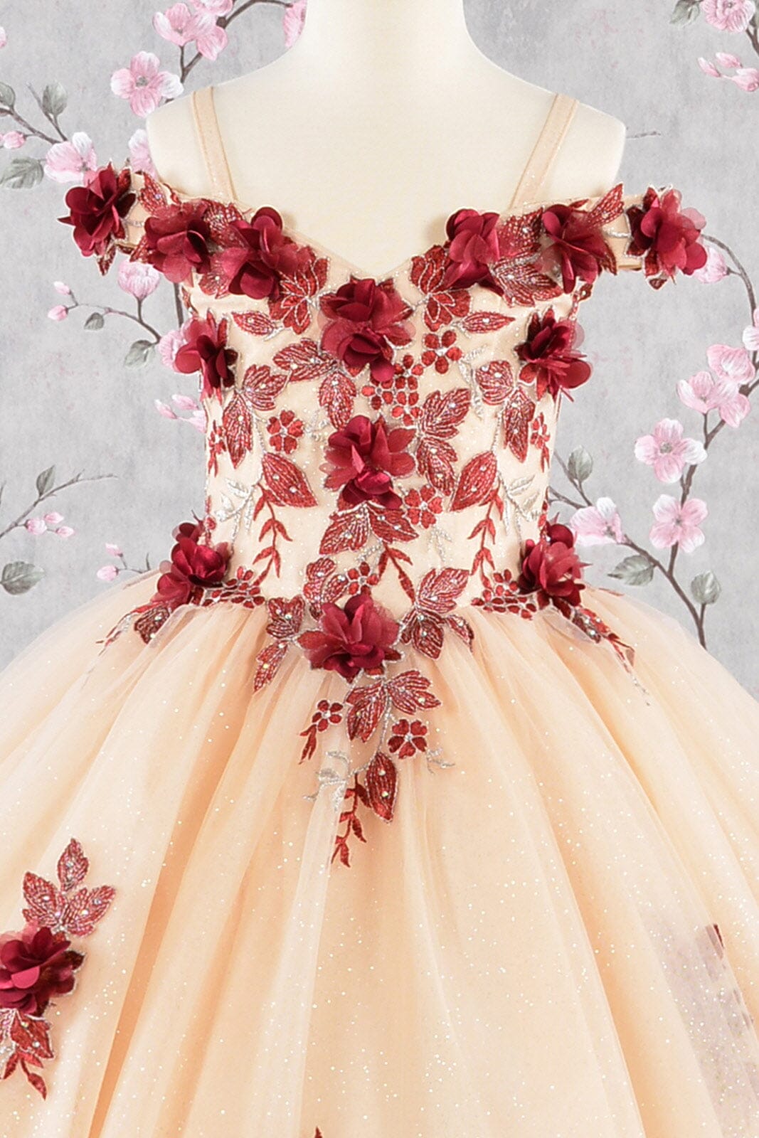 Girls 3D Floral Cold Shoulder Gown by Elizabeth K GK115