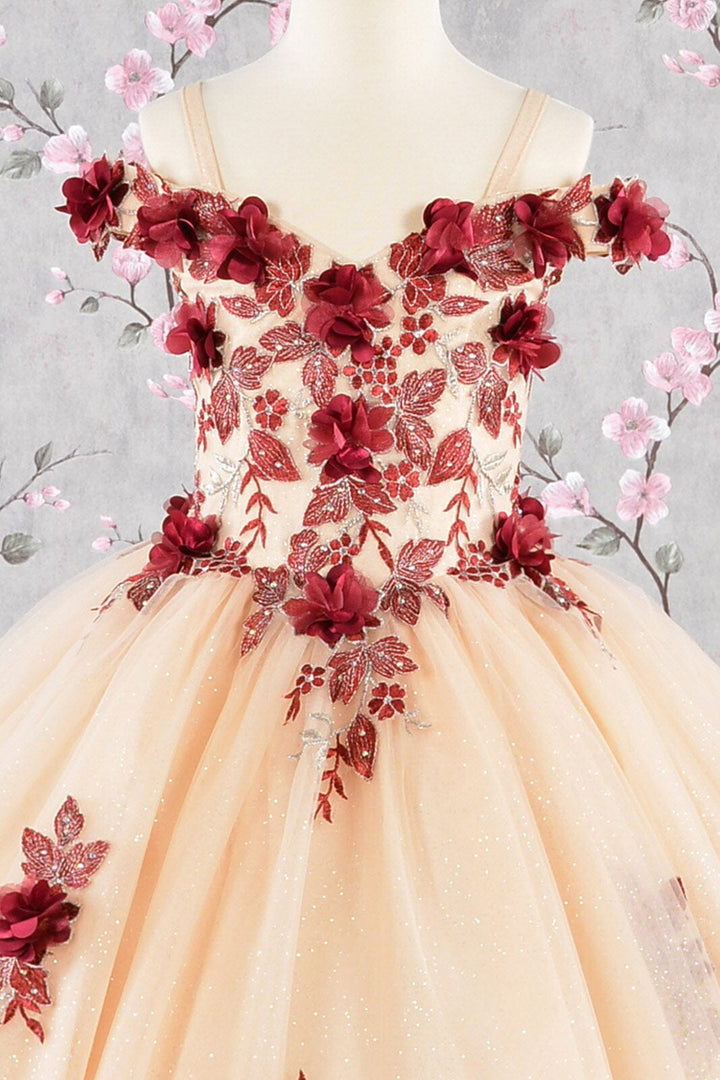 Girls 3D Floral Cold Shoulder Gown by Elizabeth K GK115