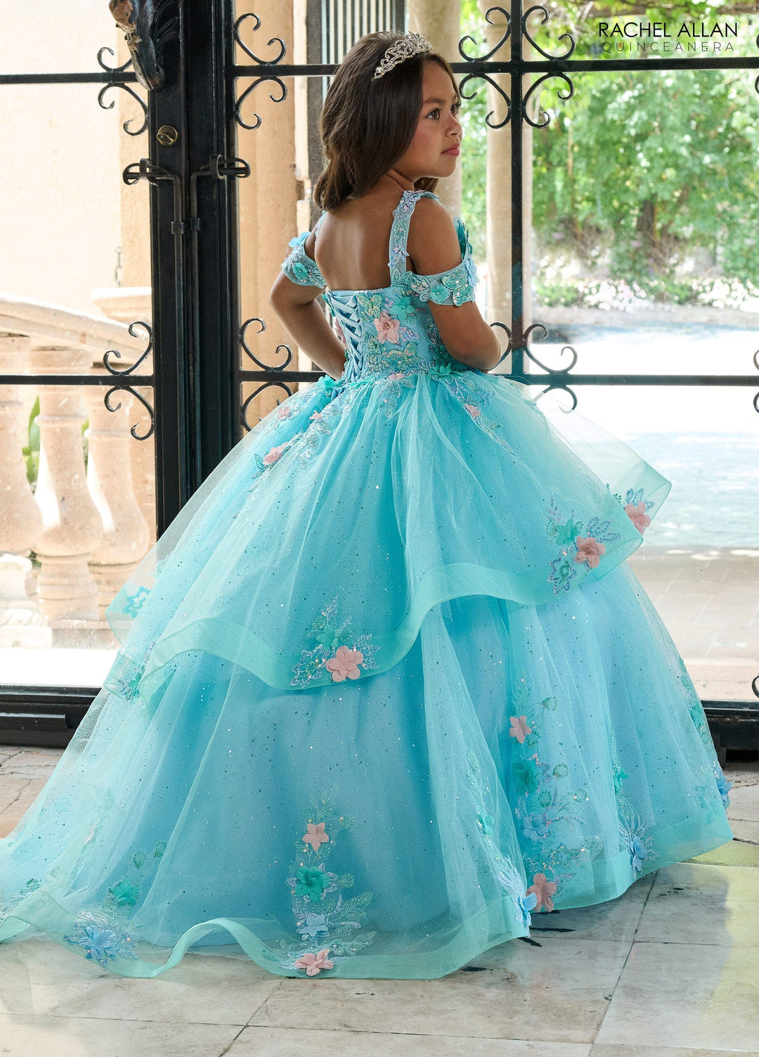Girl's 3D Floral Cold Shoulder Gown by Rachel Allan RQ4043