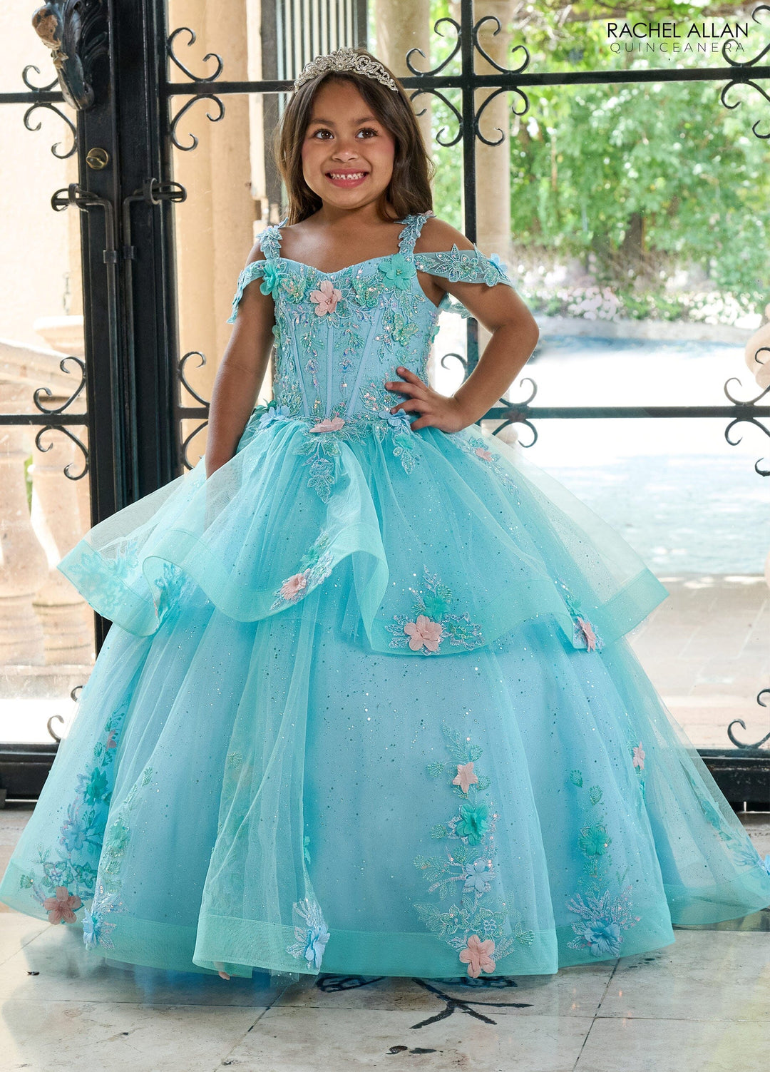 Girl's 3D Floral Cold Shoulder Gown by Rachel Allan RQ4043