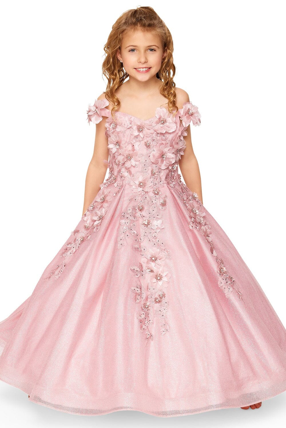 Girls 3D Floral Glitter Gown by Cinderella Couture 8020 10 / Dusty Rose